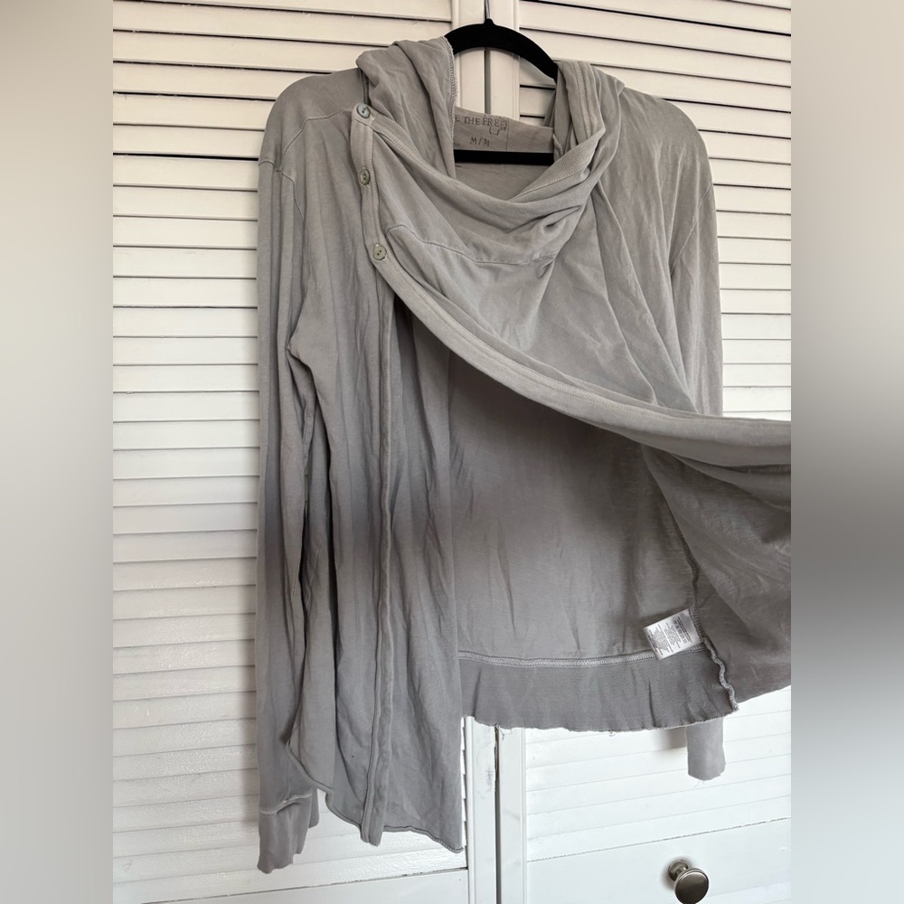 Free People Bond Cardigan Oversized Drape Wrap Hooded Sweater | Gray | Size M - Picture 6 of 15